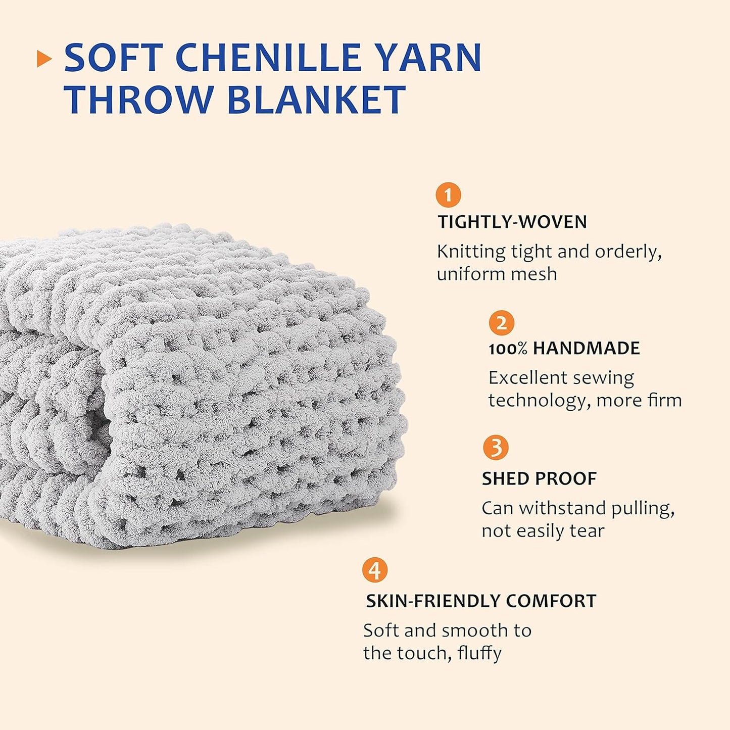 L'AGRATY Chunky Knit Blanket Throw: 72''x84'' Chenille Chunky Knitted Throw Blanket for Bed Couch