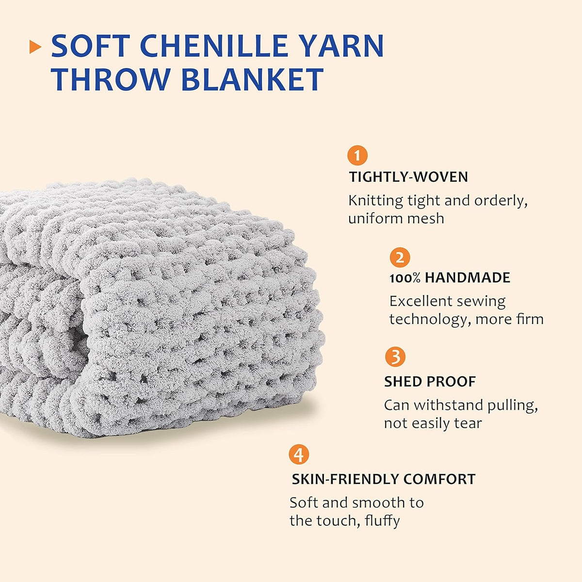 L'AGRATY Chunky Knit Blanket Throw: 72''x84'' Chenille Chunky Knitted Throw Blanket for Bed Couch