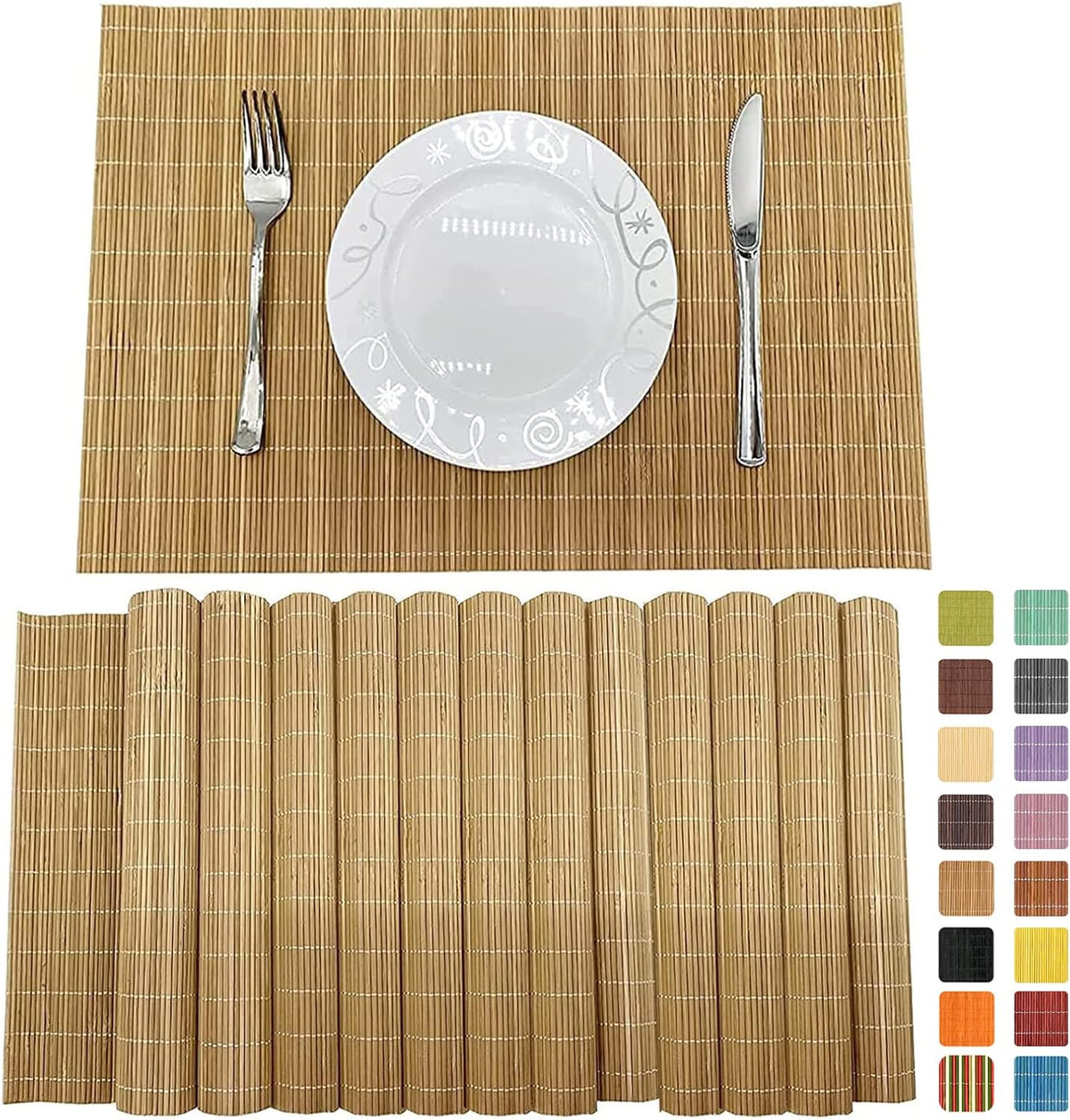 ANDSTAR Bamboo Placemats Set of 6 Non-Slip - 12x18 Inch Waterproof Table Mats for Dining