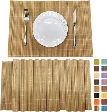 ANDSTAR Bamboo Placemats Set of 6 Non-Slip - 12x18 Inch Waterproof Table Mats for Dining