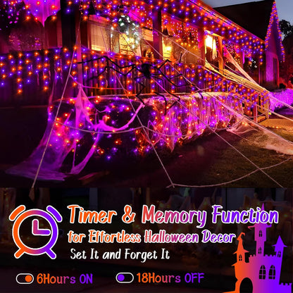 KNONEW 99FT 960 LED Orange Purple Halloween Lights Outdoor Black Wire String Lights with 180 Drops
