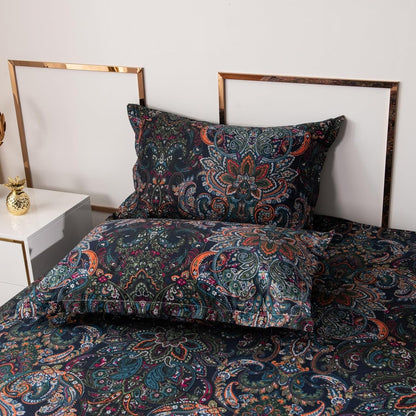 ABREEZE Luxury Vintage Black Duvet Cover Sets Damask Paisley Bedding Set Retro 100% Brushed Cotton
