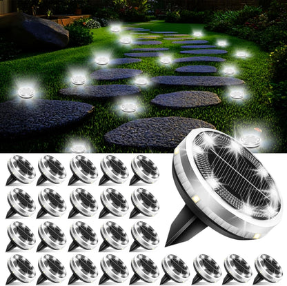 Solar Ground Lights Outdoor 26 Pack Waterproof, Upgraded Solar Garden Lights with 4 Side Light
