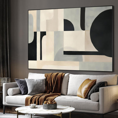 SIGNWIN 36"x46" Extra Large Framed Wall Art Modern Neutral Abstract Geometric in Black and Beige