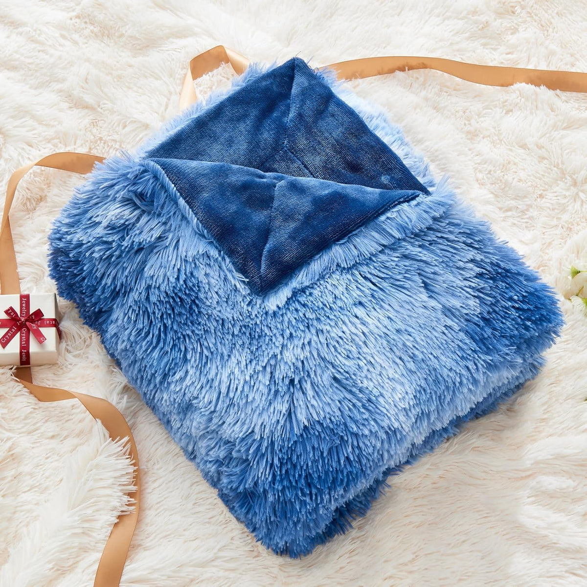 GONAAP Fuzzy Faux Fur Throw Blanket Indigo Super Soft Cozy Plush Fuzzy Shaggy Blanket for Couch
