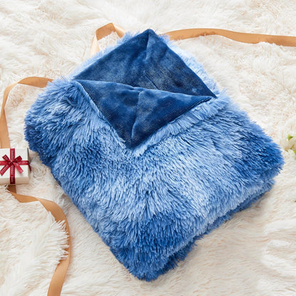 GONAAP Fuzzy Faux Fur Throw Blanket Twin Size Indigo Super Soft Cozy Plush Fuzzy Shaggy Blanket for