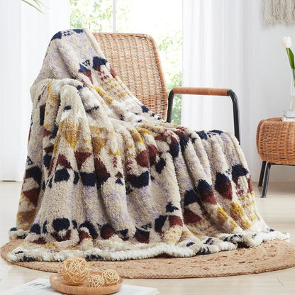 CASAAGUSTO Boho Sherpa Throw Blanket, Aztec Queen Blanket, Ultra Soft, Warm, Cozy, Plush, Thick