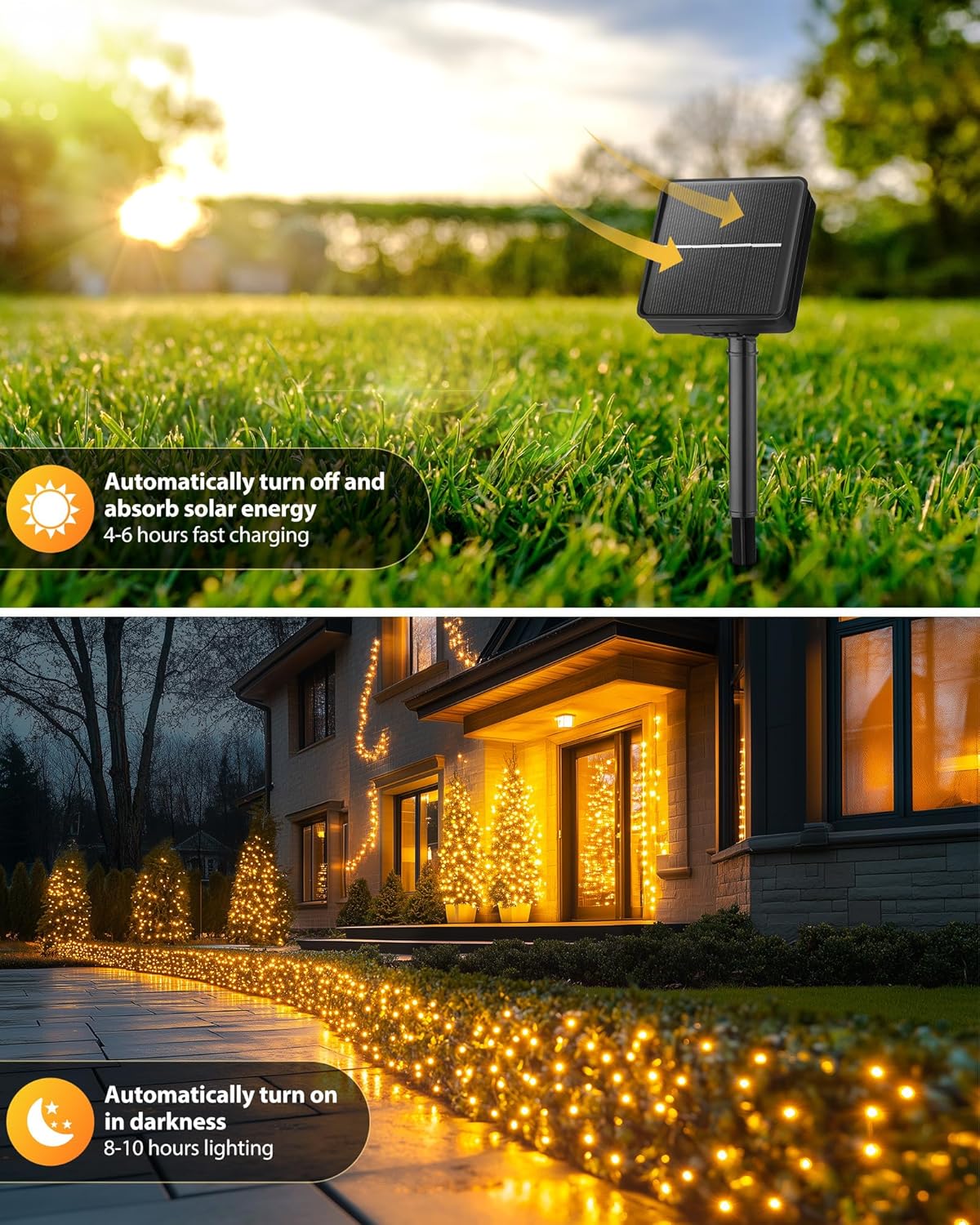 Brightown 2 Pack Solar String Lights for Outside, 92Ft 240 LED Solar Lights Outdoor Waterproof with