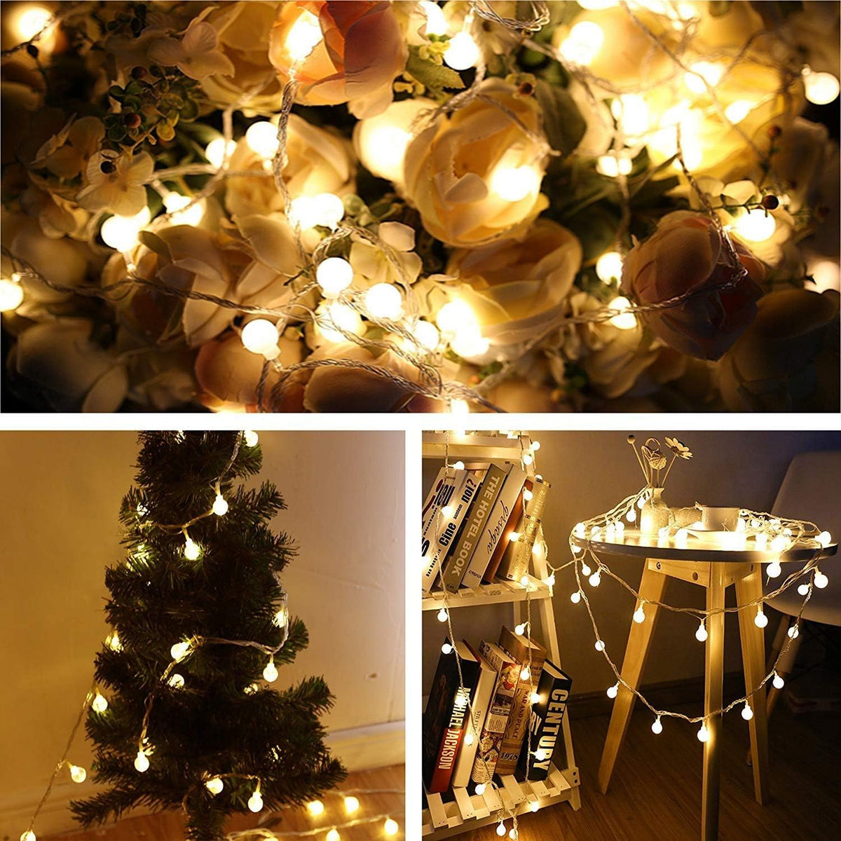 Globe String Lights for Bedroom, 49 Feet 100 LED Fairy Lights Plug in, 8 Modes Warm White Christmas