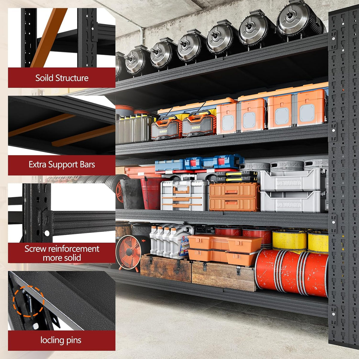 5000LBS Storage Shelves,71" W Garage Shelving Heavy Duty Metal Adjustable Garage Shelves, Shelving