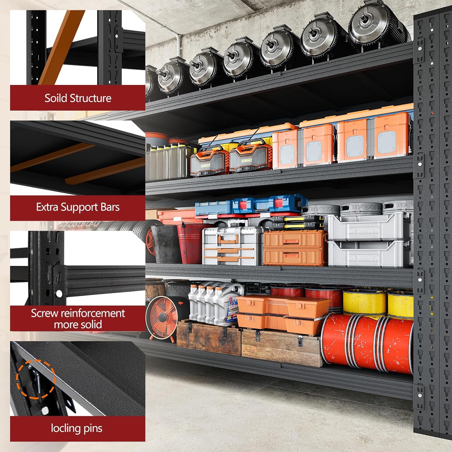 5000LBS Storage Shelves,71" W Garage Shelving Heavy Duty Metal Adjustable Garage Shelves, Shelving