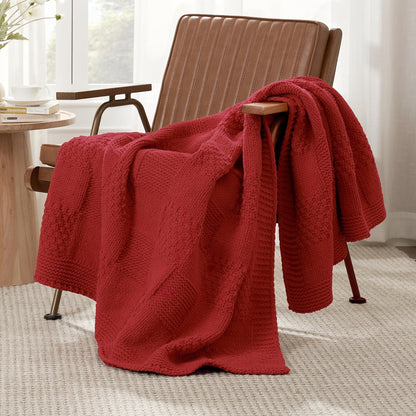 Amélie Home Chenille Knit Throw Blanket for Couch, Checkered Texture Decorative Soft Blanket for