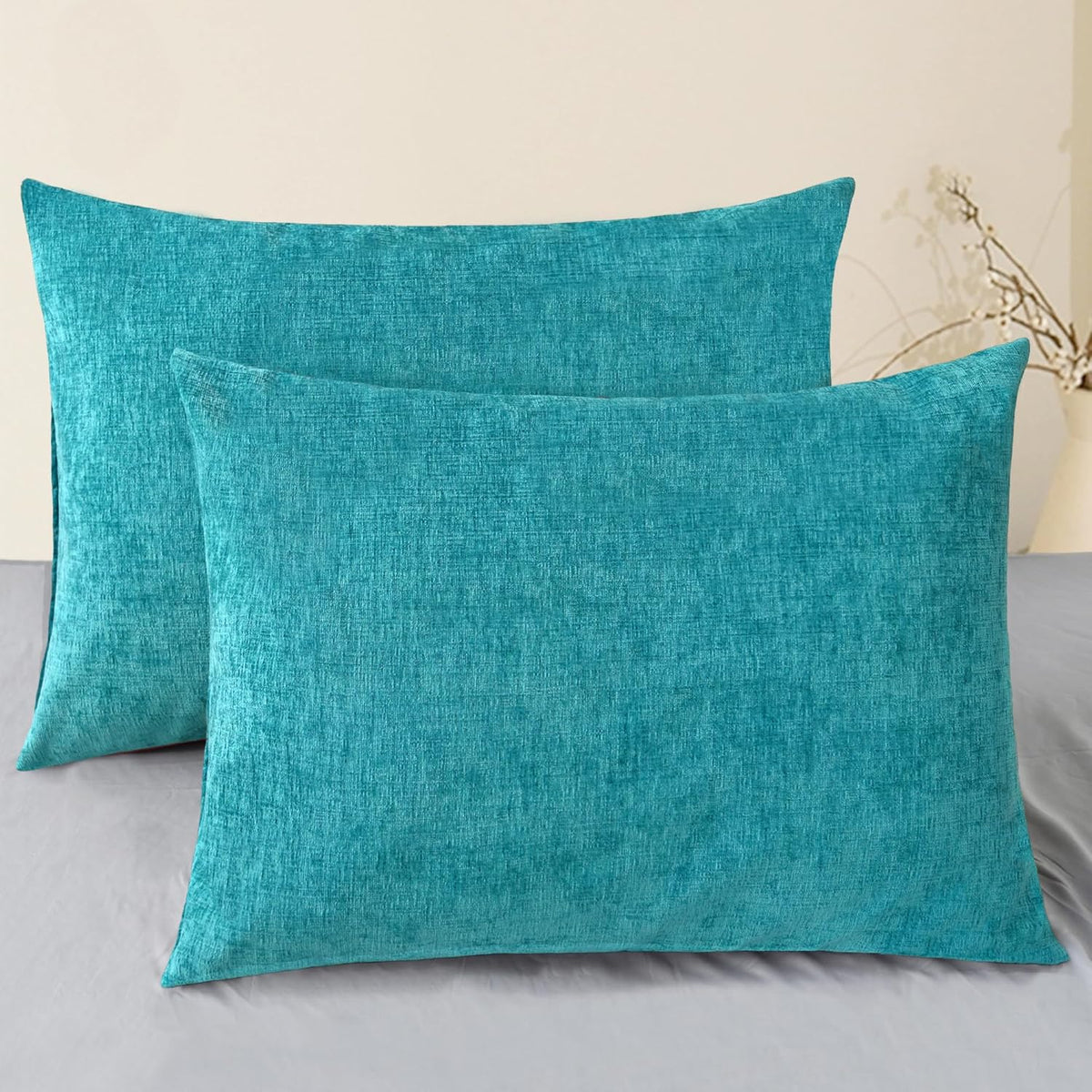 CaliTime Throw Pillow Covers Decorative 20 X 26 Inches Pack of 2 Cozy Chenille Standard Pillow