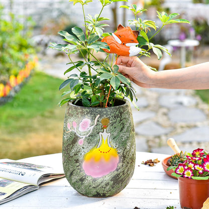 Sungmor 10.6 Inch Ceramic Succulent Plant Pot with Drainage Hole, Hand Painted Flower Pots for