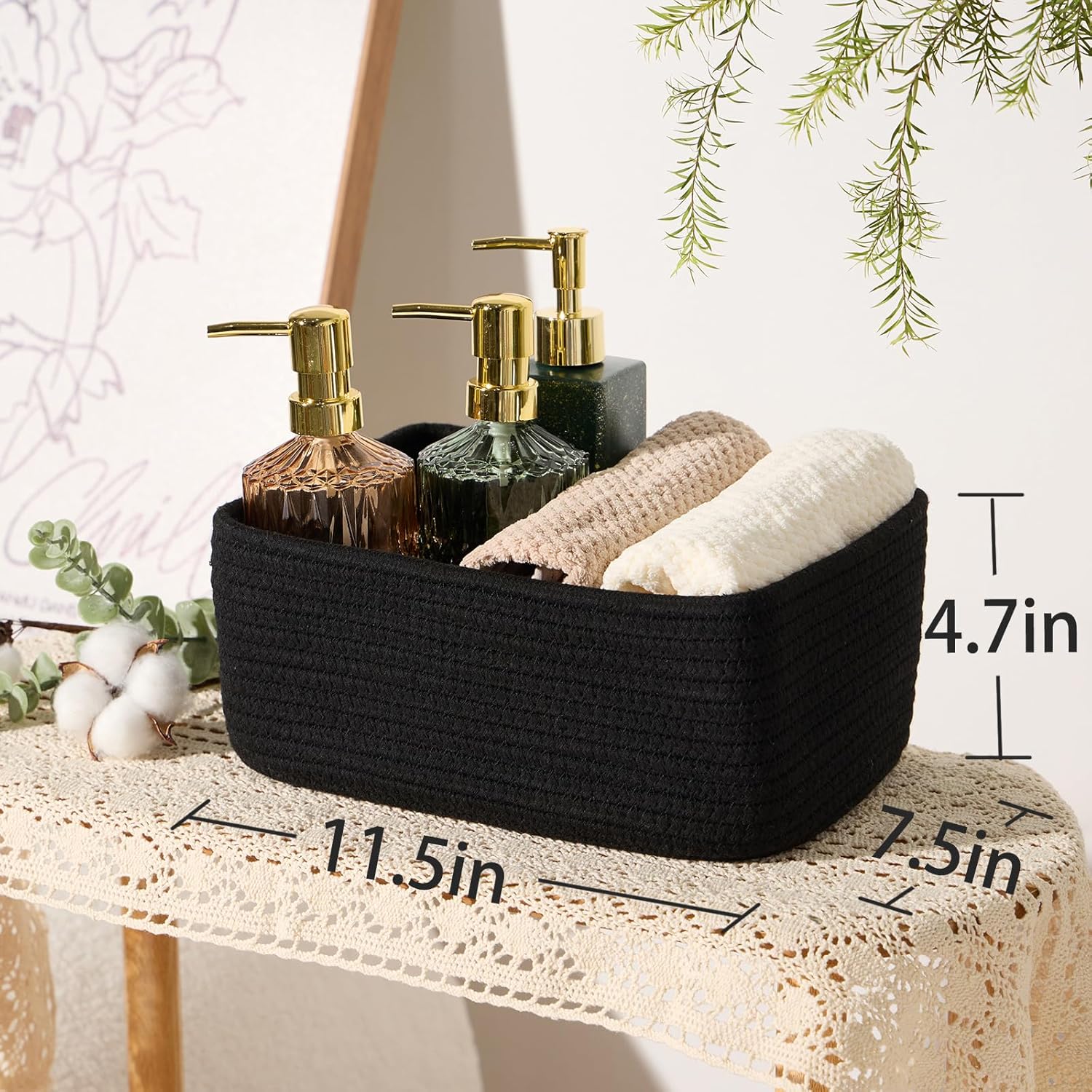 Small Storage Baskets for Organizing | Closet Organizer Bins | Shelf Toy Basket | Woven Rope