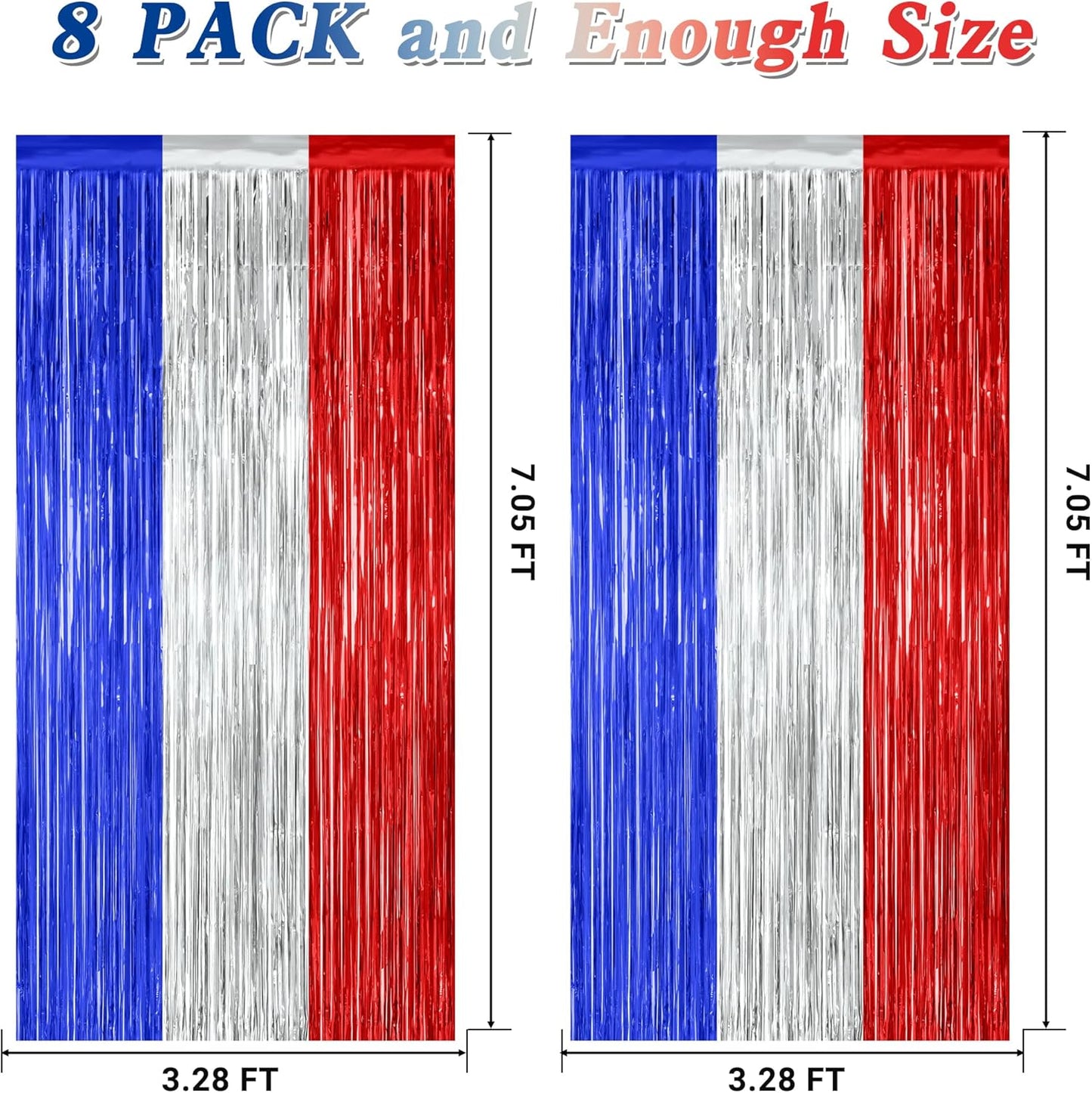 8 Pack 4th of July Photo Backdrop, 3.28 FT x 7.08 FT Fourth of July Decorations, Metallic Blue