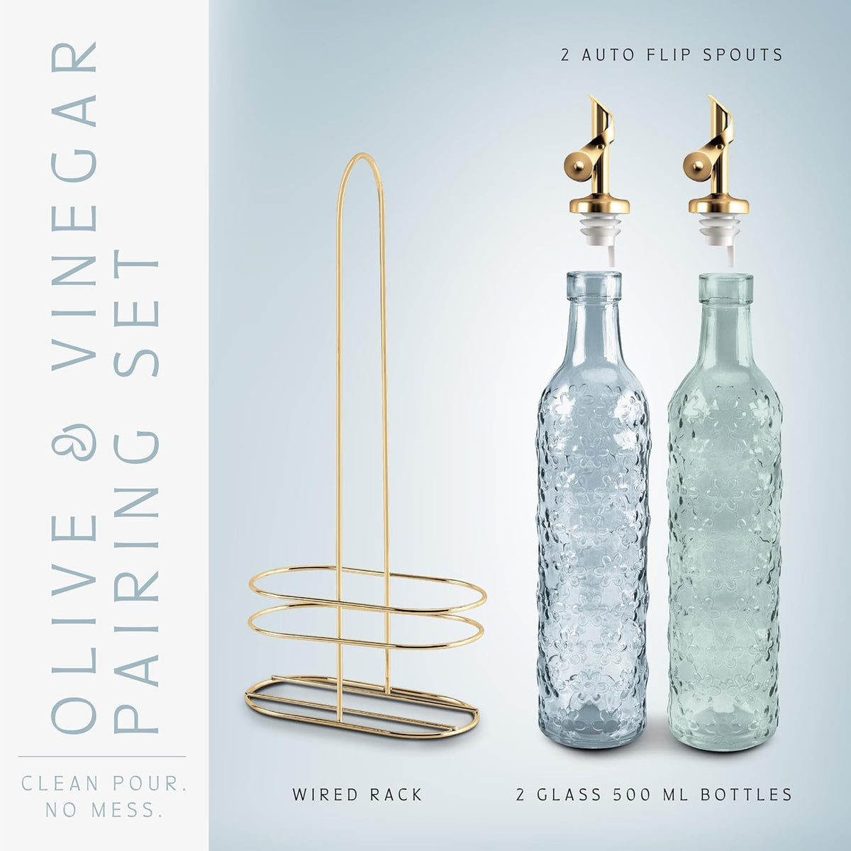 COOK WITH COLOR Glass Olive Oil Bottle Dispenser - 2 Pack- 17oz Oil and Vinegar Cruet - Olive Oil
