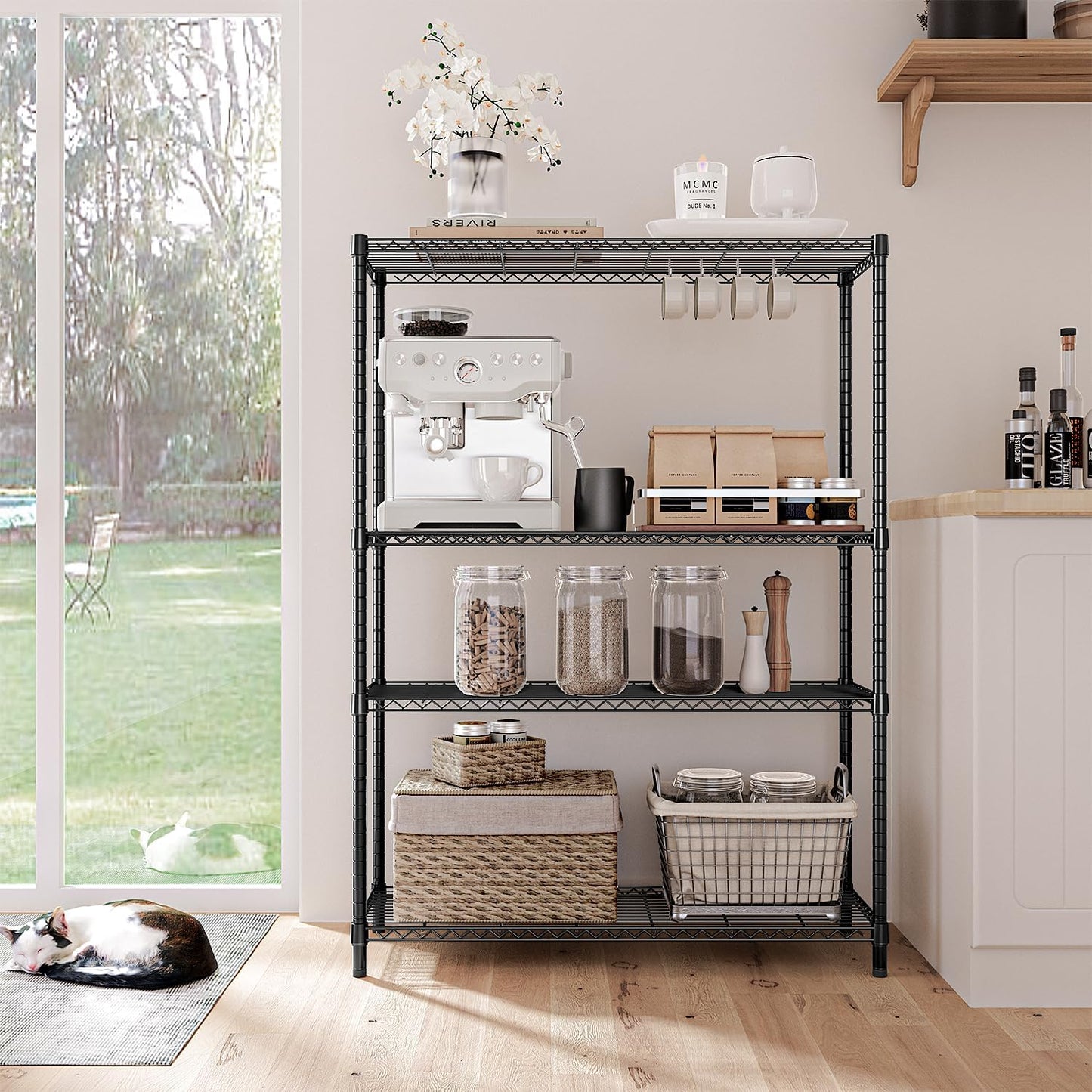 IZEUK 1400 LBS Garage Black Shelving Wide Storage Shelves 4 Tier Adjustable Heavy Duty Metal Wire
