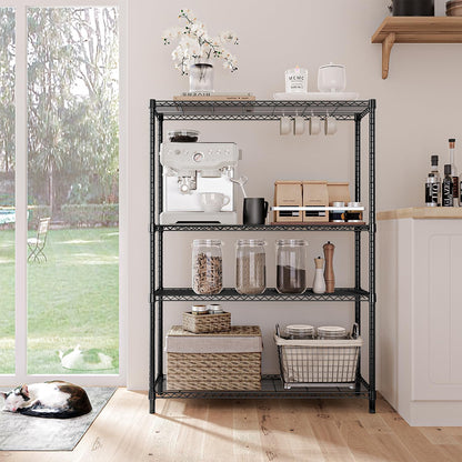 IZEUK 1400 LBS Garage Black Shelving Wide Storage Shelves 4 Tier Adjustable Heavy Duty Metal Wire