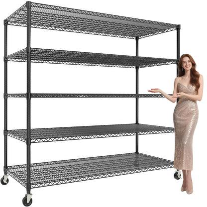 Garvee 3300LBS 5 Tier Metal Shelving with Wheels,82"H Storage Shelves,Black