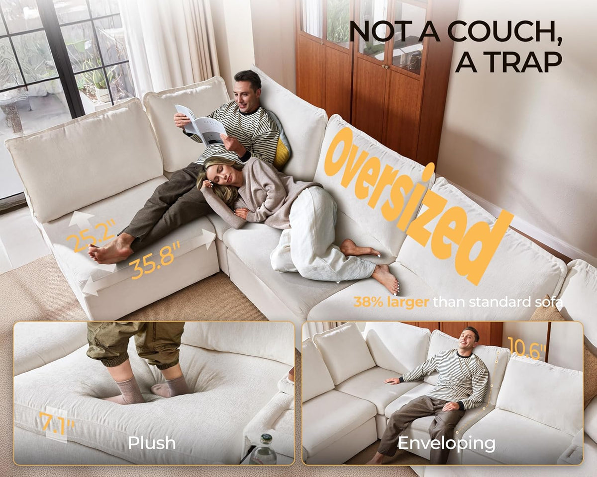 Oversized Modular Sofa Comfy Cloud Couch with Storage, Extra Deep Plush Sectional Sofa Set for
