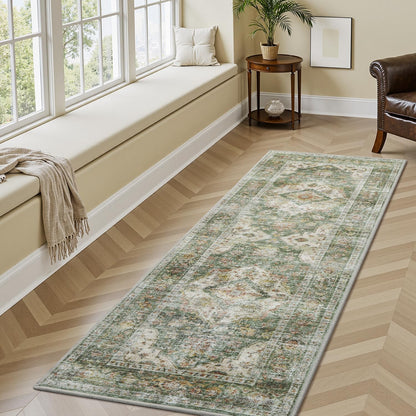 AMOAMI-2X6 Runner Rug-Washable Runners for Hallways-Soft Non Slip Bedside Rugs for Bedroom-Vintage