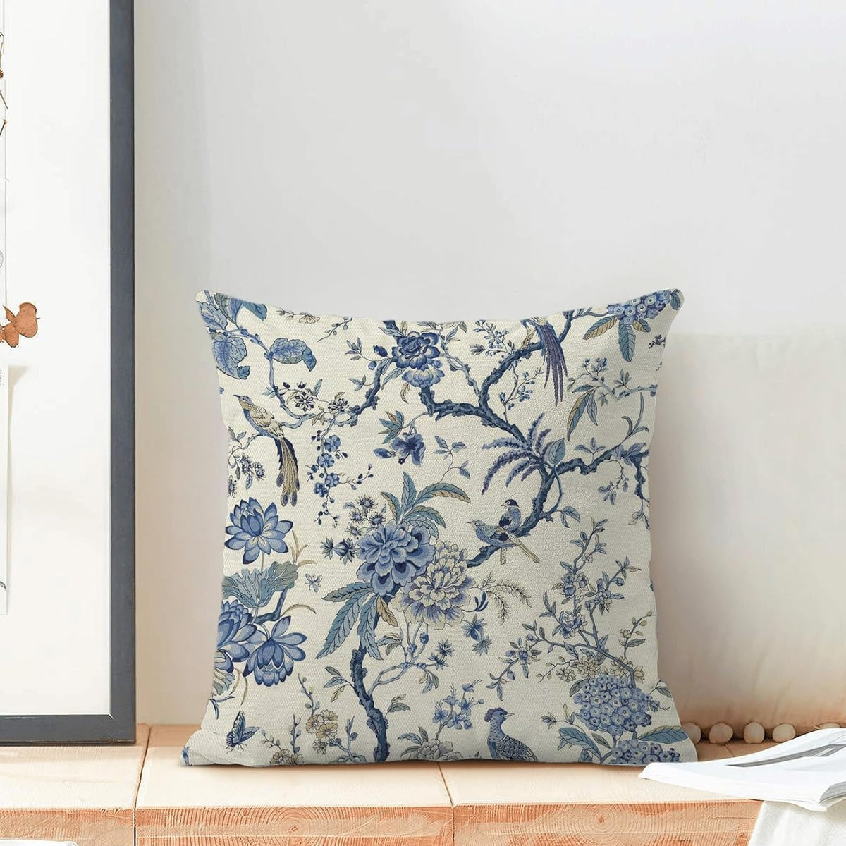 CXMEIFLY Spring Floral Birds Pillow Covers 24 x 24 Inch Set of 2 for Chinoiserie Flowers Decor