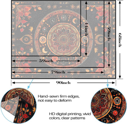 Lunerfex Mandala Moon and Stars Tapestry Boho Tapestry for Bedroom Black and Orange Tapestries Wall