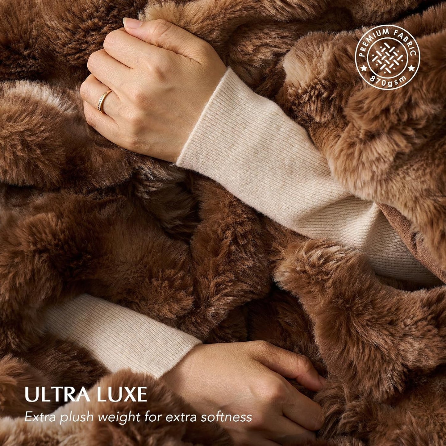 EVERGRACE Ultra Soft Luxury Fluffy Ridgeline Faux Rabbit Fur Throw Blanket, Thick Warm Bubble Throw