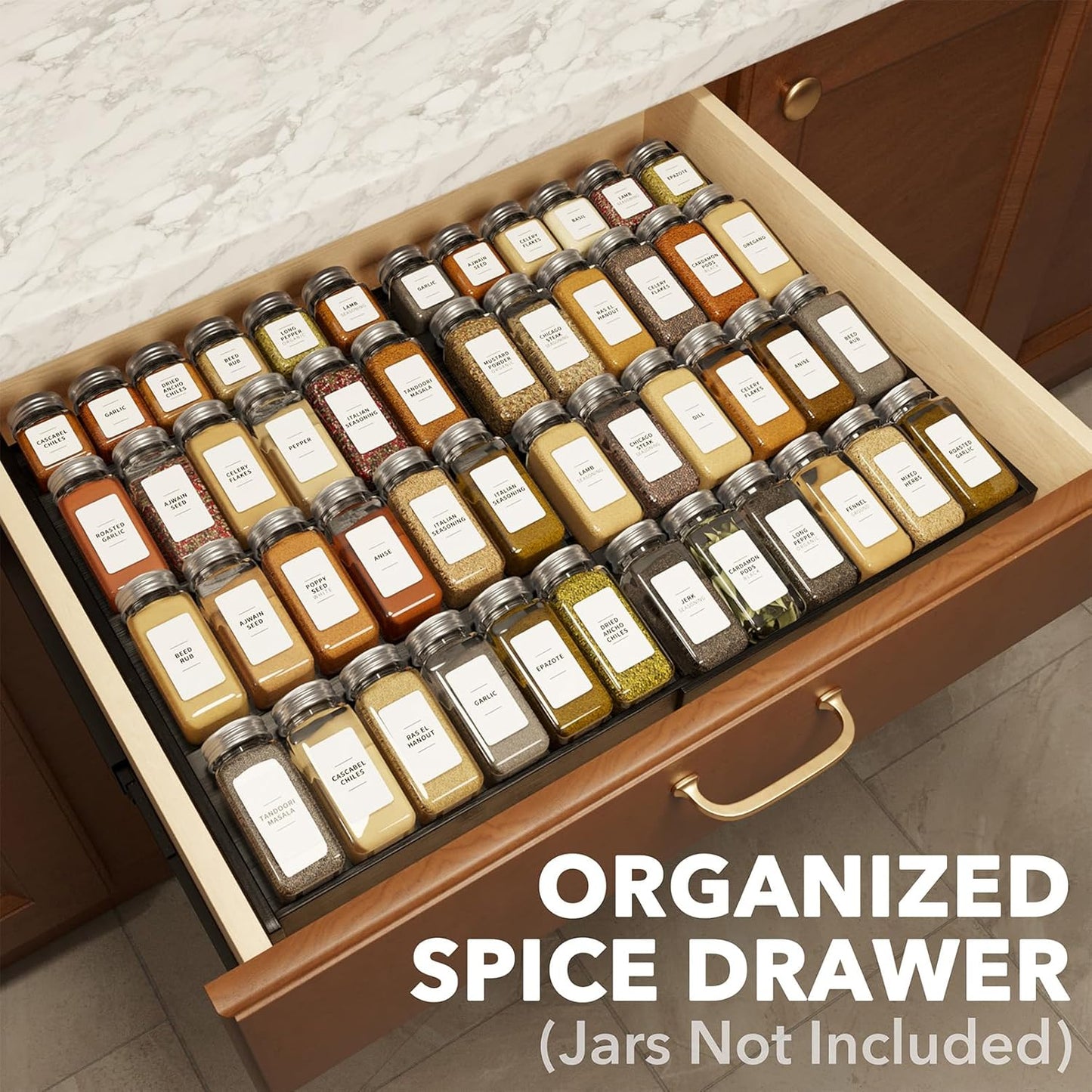 SpaceAid Bamboo Black Spice Drawer Organizer, (Need 3" Deep Drawer) Expandable 4 Tier Spices Rack