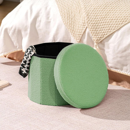 B FSOBEIIALEO Storage Ottoman Cube, Round Ottomans with Storage Foot Stool Footrest for Lving Room