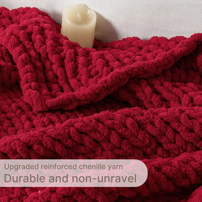 Chunky Knit Blanket Throw, 100% Hand Knit Throw Blanket Handmade Chenille Cable Knit Throw for