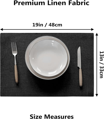 Demetex Cloth Placemats Set of 6 Black Stain Resistant Place Mats Oil Proof Washable Plate Mats for