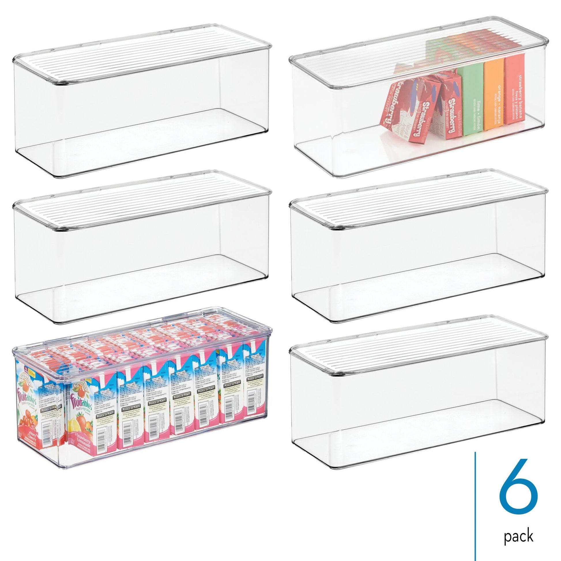 iDesign Plastic Stackable Hinged-Lid Storage Box, Set of 6, Clear