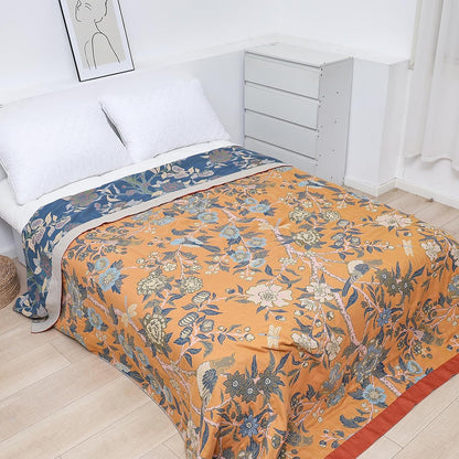 Snycler Boho Throw Blanket for Bed - 100% Cotton Ultra Soft Rustic Quilt Blanket Orange Bird Floral