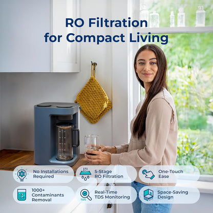 Bluevua RO100ROPOT-LITE Countertop Reverse Osmosis Water Filter System, 5 Stage Purification, 3:1