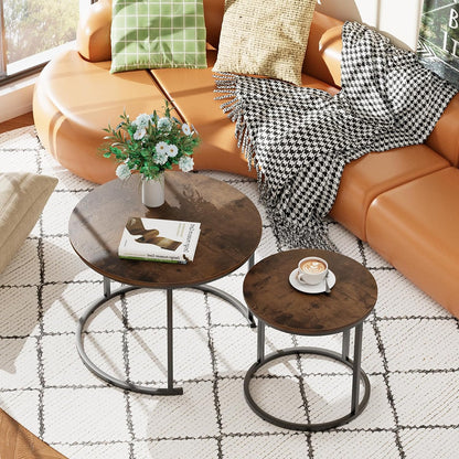 aboxoo Coffee Table Nesting Round Table Set of 2 Side Table with Sturdy Metal Frame for Living Room