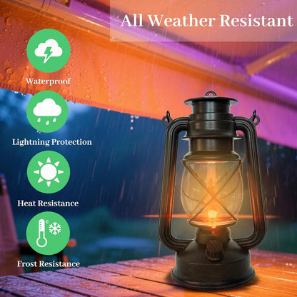 Vintage LED Outdoor Lantern Battery Powered Lanterns with Flame Wick Waterproof Camping Lamp