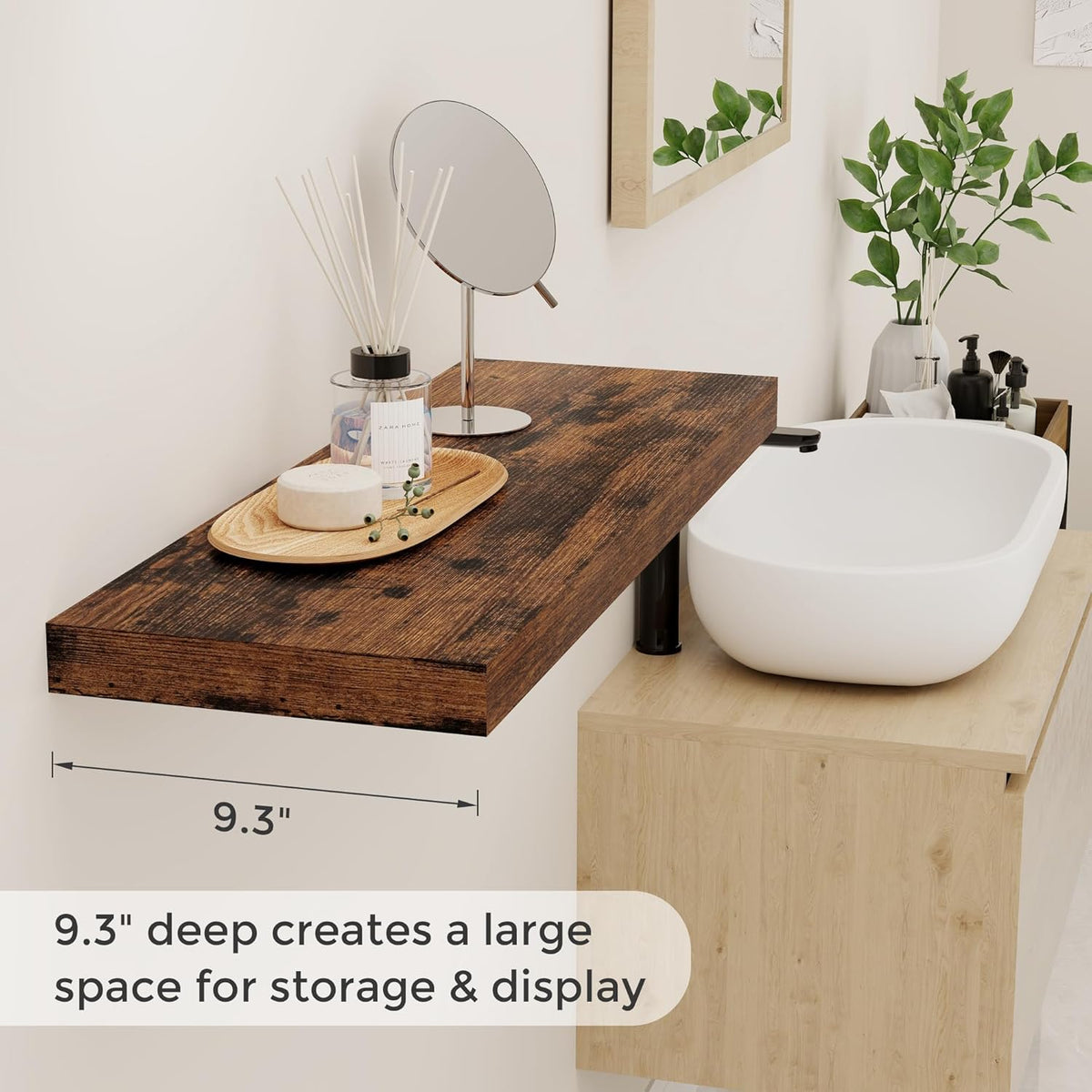 Fun Memories 32 Inch Floating Shelves, Farmhouse Wood Floating Shelf Set of 2, 32 x 9 Floating
