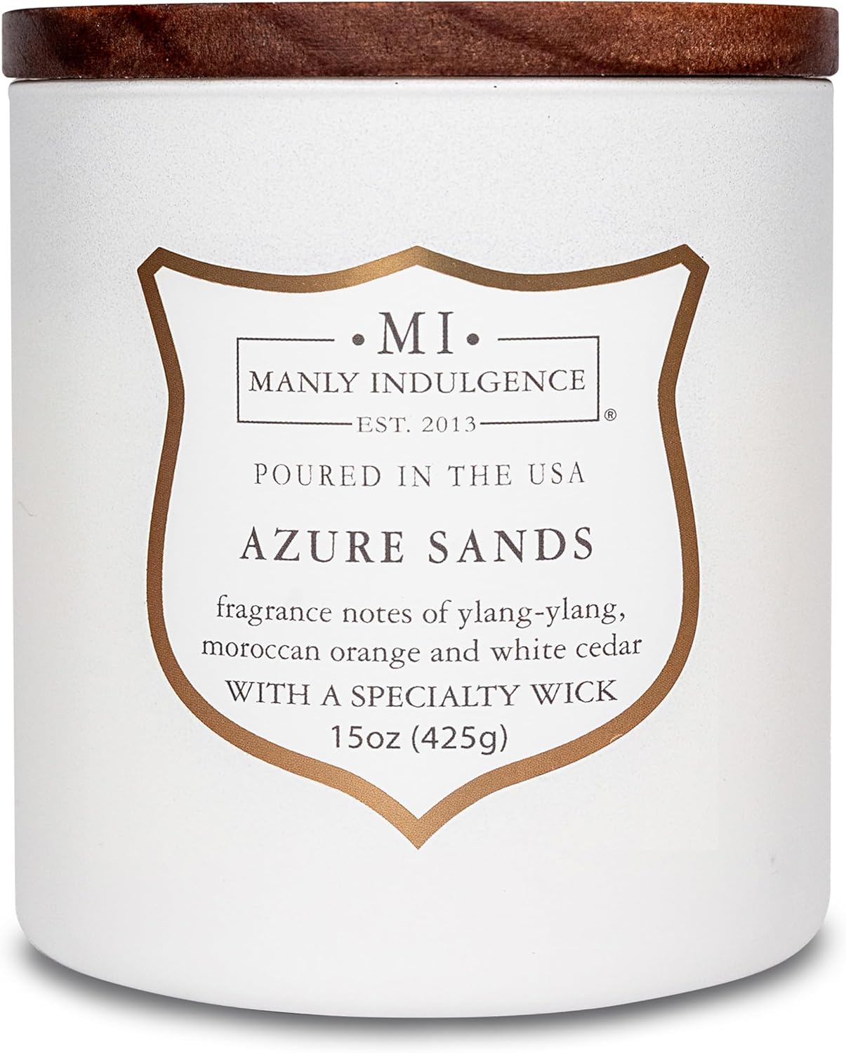 Manly Indulgence Azure Sands Scented Candles for Men, 15 oz Wooden Wick, Premium Soy Blend Wax, 60H