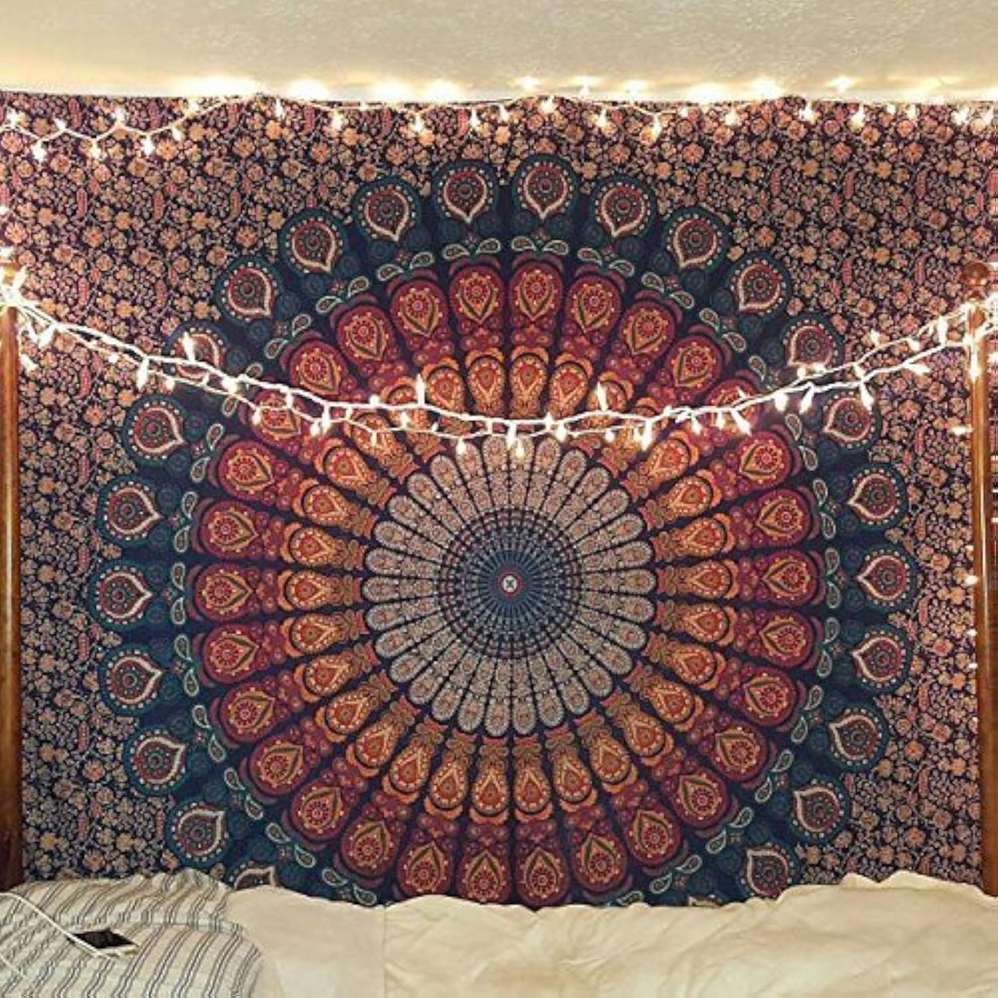 Bless International Handmade Indian hippie Bohemian Psychedelic Peacock Mandala Wall hanging