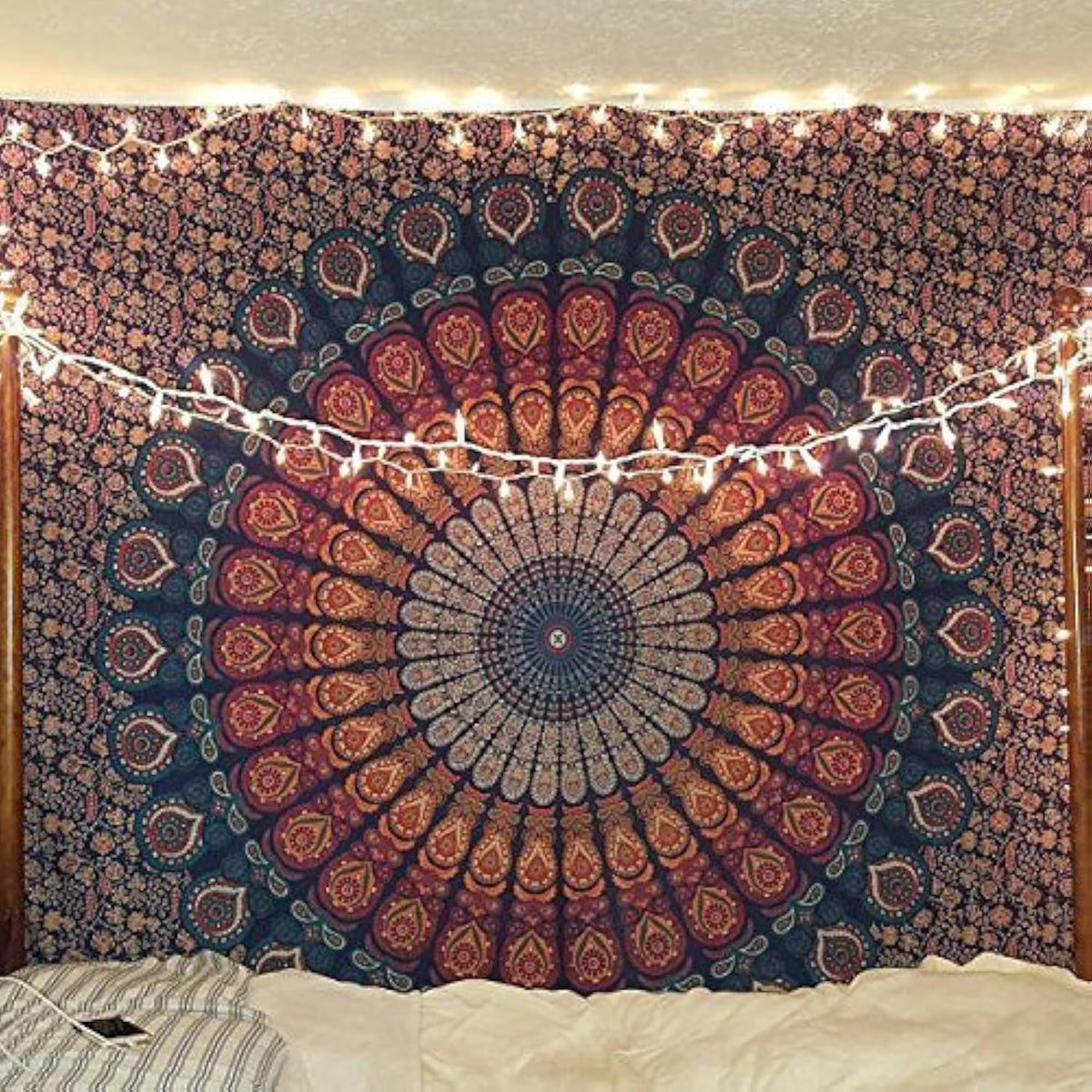 Bless International Handmade Indian hippie Bohemian Psychedelic Peacock Mandala Wall hanging