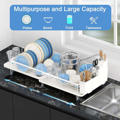 ROTTOGOON Expandable Dish Drying Rack,Multifunctional Adjustable Dish Drainer with Swivel Spout and