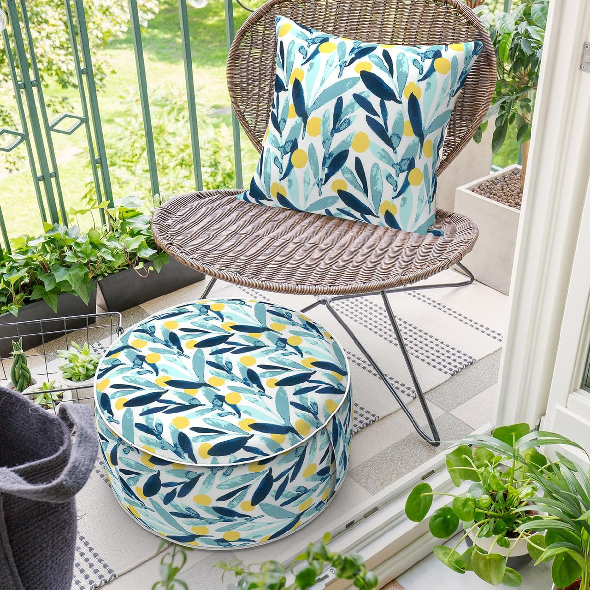 Inflatable Ottoman Stool D21 xH9 for Outdoor/Indoor Use, Water Repellent Patio Foot Rest Stool with
