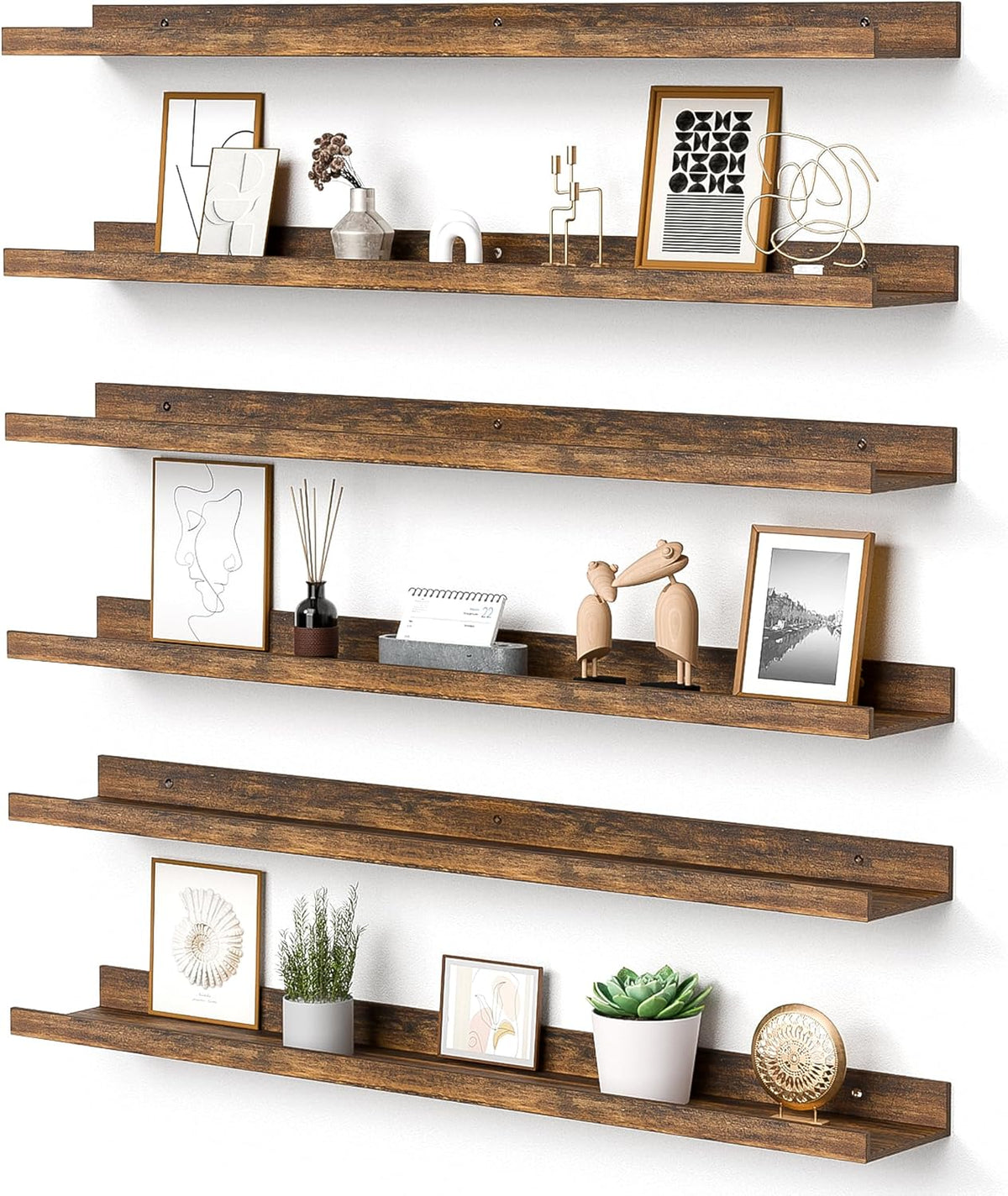 upsimples Floating Shelves for Wall, Wall Shelves for Decor Storage Set of 6, Wall Mounted Wood