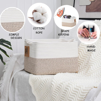 COMFY-HOMI Cotton Rope Woven Basket with Handles for Shelves,Toys,Book, Cloth Storage Baskets for