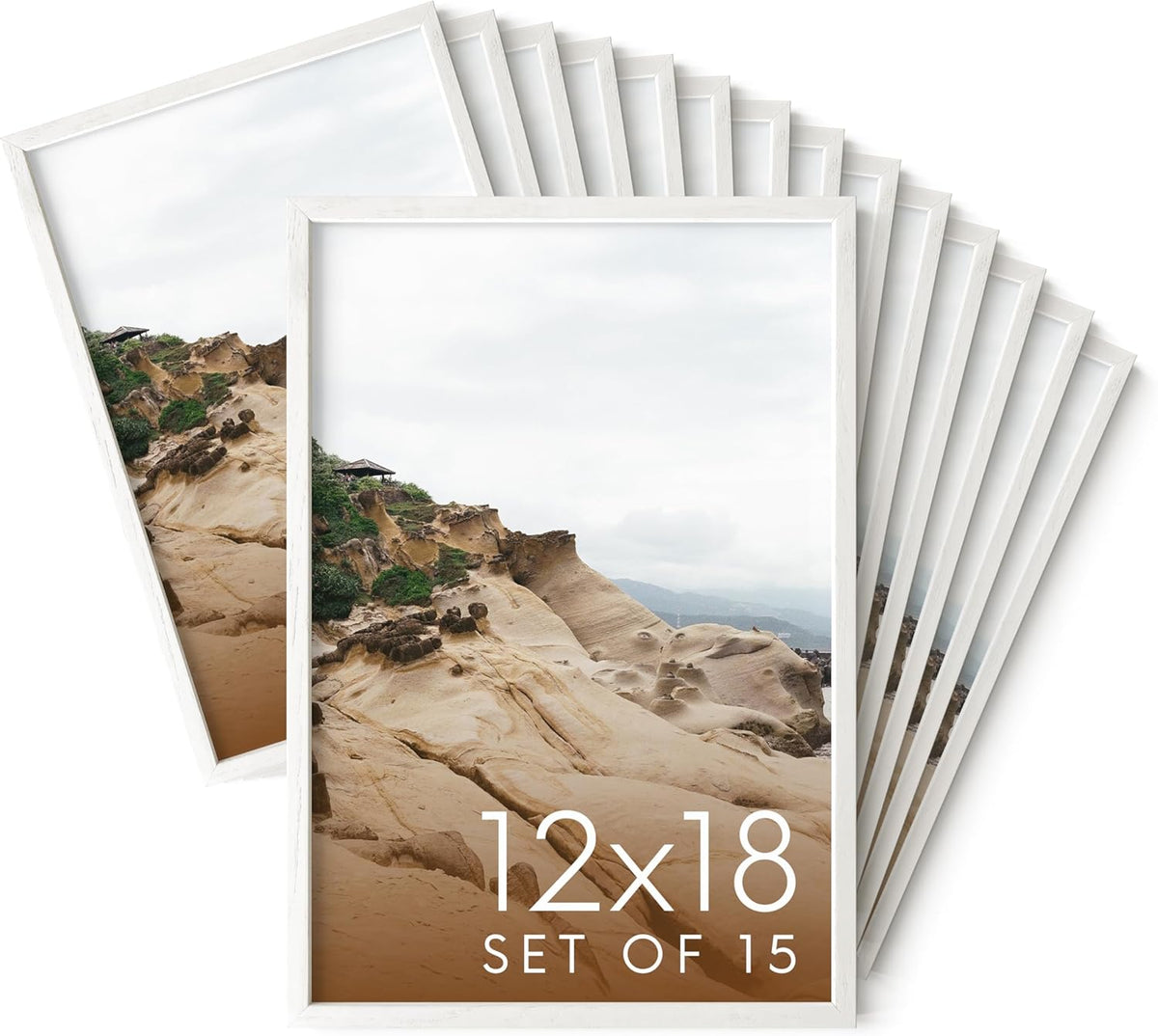 Haus and Hues 12x18 White Oak Wood Picture Frames Set of 15 - Premium Bulk Picture Frames 12x18