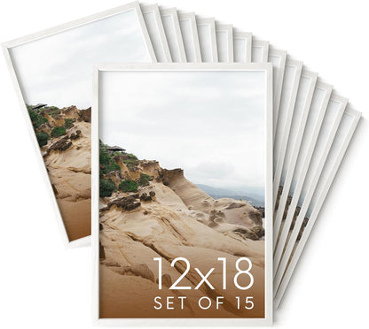 Haus and Hues 12x18 White Oak Wood Picture Frames Set of 15 - Premium Bulk Picture Frames 12x18