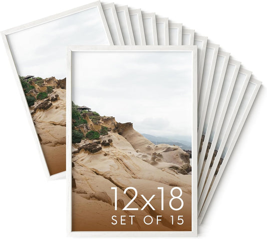 Haus and Hues 12x18 White Oak Wood Picture Frames Set of 15 - Premium Bulk Picture Frames 12x18
