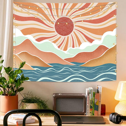 Lunerfex Boho Sun Tapestry Sunset Wall Tapestry, Mountain Tapestries for Bedroom 80s Tapestries